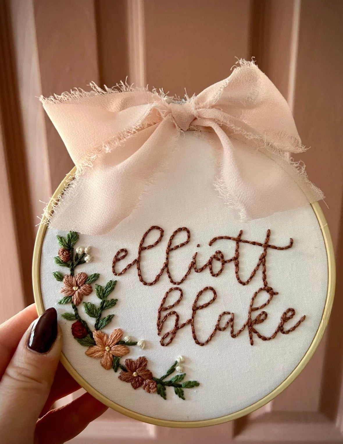 Baby announcement embroidered hoop